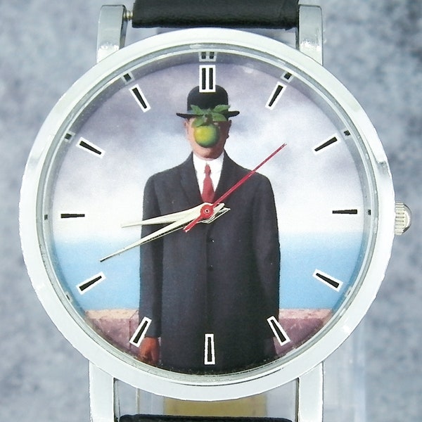 The Son of Man wristwatch. Minimalist/understated design. Black leather strap. Unique watch design