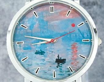 Impression, Sunrise wristwatch. Minimalist/understated design. Choice of brown/black strap. Unique watch design