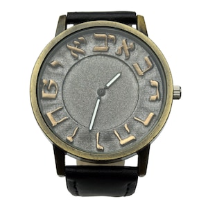 3d Hebrew numerals design, handmade wristwatch. Black strap. Unisex