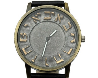 3d Hebrew numerals design, handmade wristwatch. Black strap. Unisex