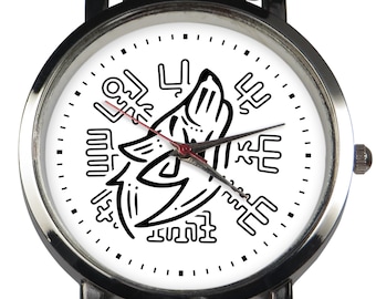 Conception de montre-bracelet Viking rune wolf. Symbologie runique, symbole de conception de vegvisir. Conception de style tribal Wolf. Thème de design païen nordique unique