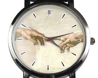 Creation of Adam Watch: Michelangelo Painting, Leather Strap