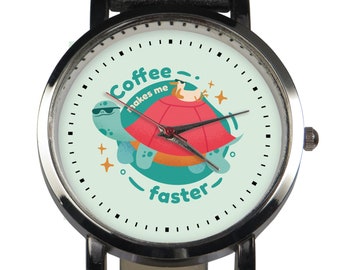 Turtle Duck Wristwatch: Stainless Steel Case, Leather Strap