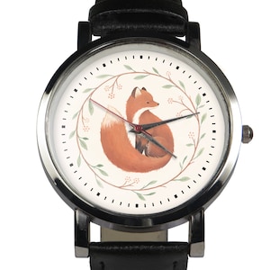 Fox design wristwatch. Black or brown strap