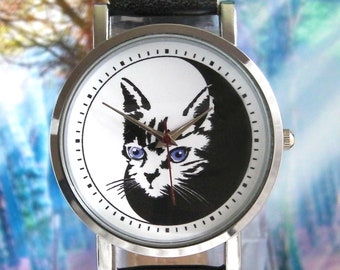 Yin Yang Animal Watch, Leather Strap, Minimalist Design