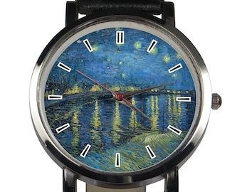 Van Gogh Starry Night Over the Rhône Watch: Stainless Steel & Leather