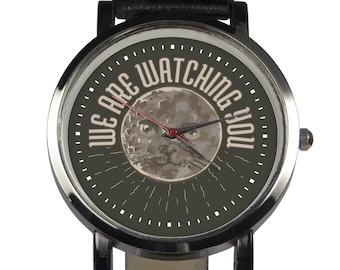 Cat Moon Face Watch: Handmade Stainless Steel Wristwatch