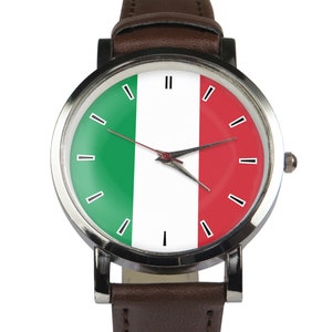 Italy flag wristwatch. Classy & stylish watch. Black or brown strap
