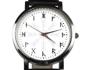 Runic Numerals Watch: Viking Runes, Leather Strap
