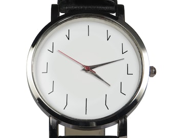 12-Hour clock face numeral design wristwatch. Black or brown strap