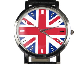 UK flag wristwatch. Classy & stylish watch. Black or brown strap