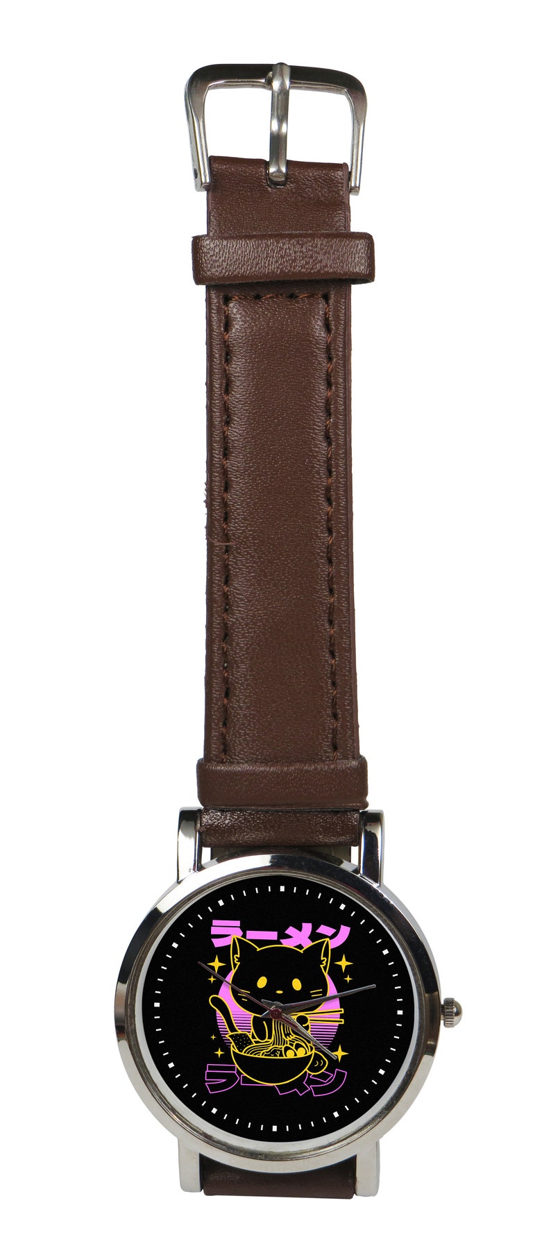 Ramen Cat Watch: Japanese Leather Strap, Quartz Movement bild 4