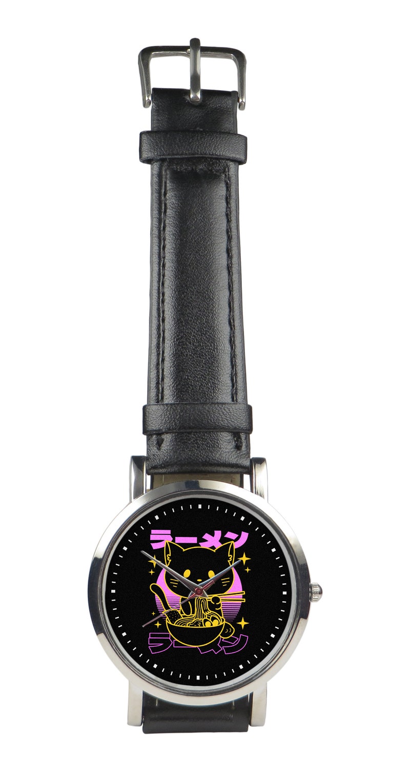 Ramen Cat Watch: Japanese Leather Strap, Quartz Movement bild 3