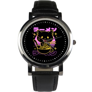 Ramen Cat Watch: Japanese Leather Strap, Quartz Movement bild 1