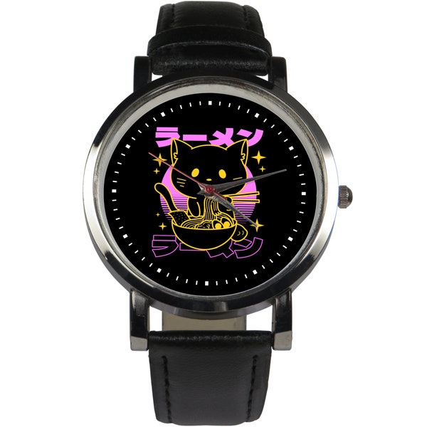 Ramen noodles super cute cat watch pink design. Japanese aesthetic lover watch. Great gift item for people who love anything Japanese