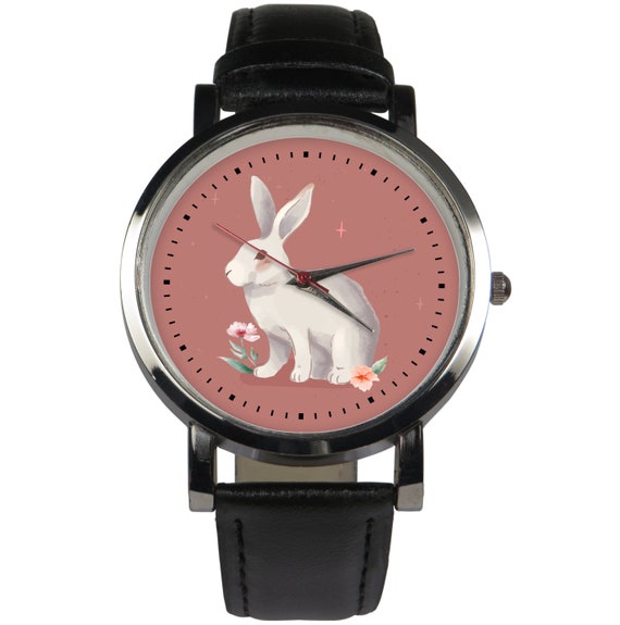 Super suBe Hase Armbanduhr Design. Blushing Hase Design mit umlaufenden Blumen Blickfang Aquarell Zeichnung Tier Thema Uhr Etsy