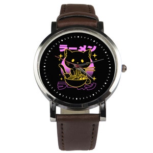 Ramen Cat Watch: Japanese Leather Strap, Quartz Movement bild 2