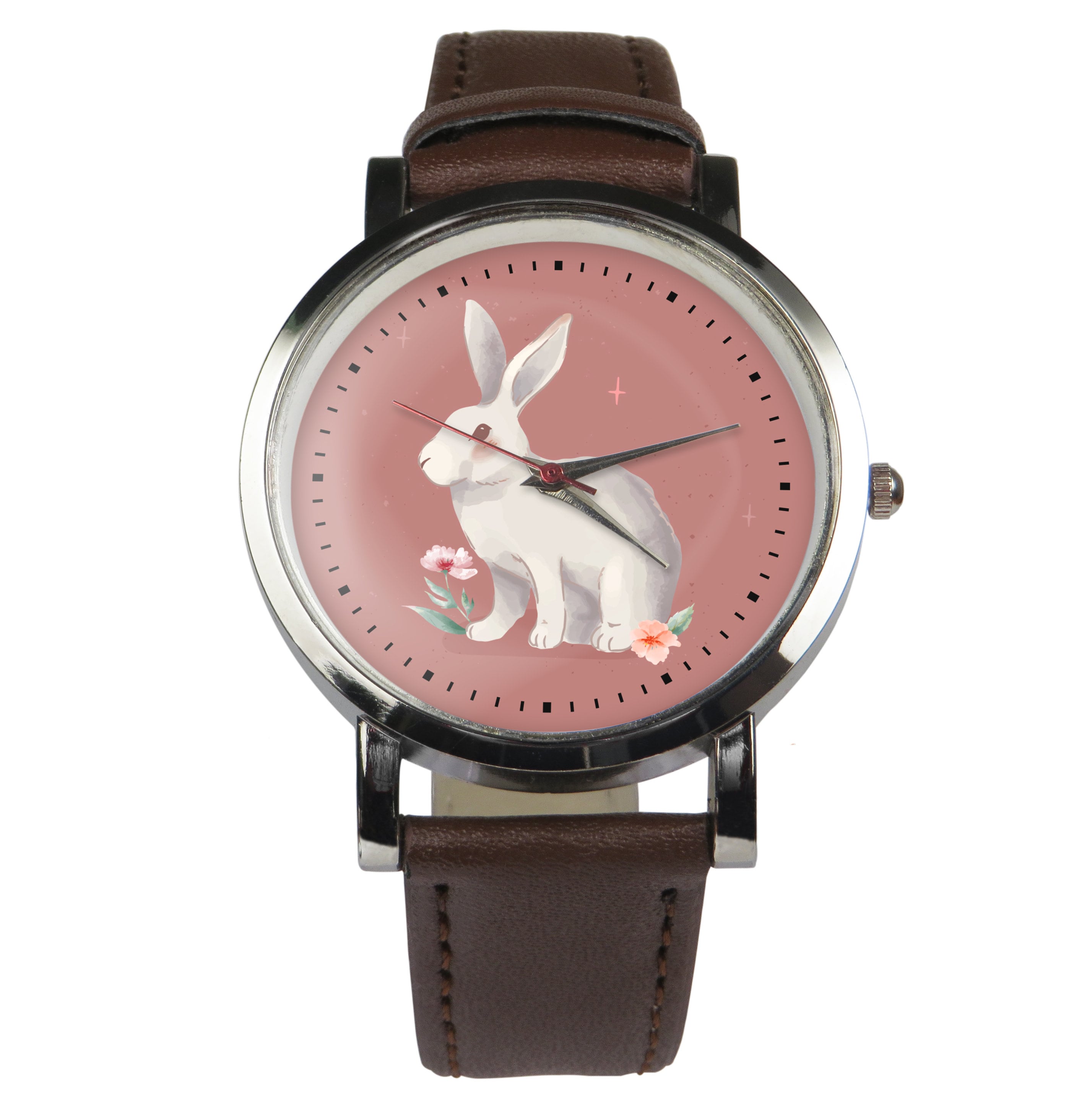 Watercolor Rabbit Watch: Leather Strap, Floral Bunny Wristwatch - Etsy