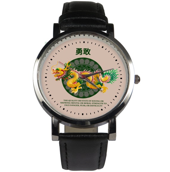 Reloj con diseno de dragon chino dorado correa de piel negra marron a elegir. Caja de acero inoxidable. Hecho a mano Etsy Mexico