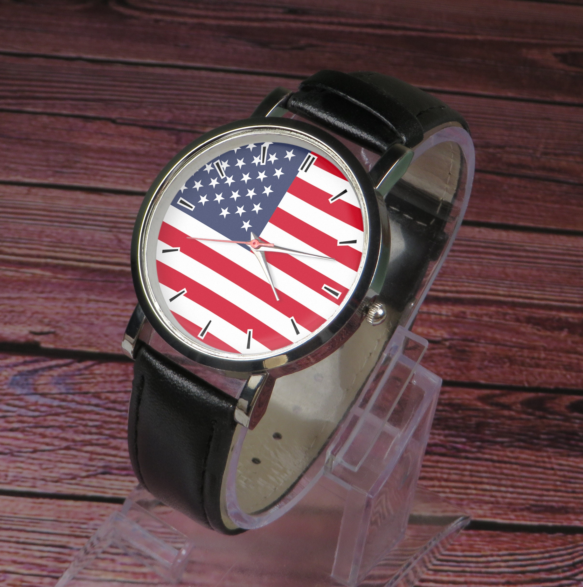USA flag wristwatch. Classy & stylish watch. Black or brown Etsy