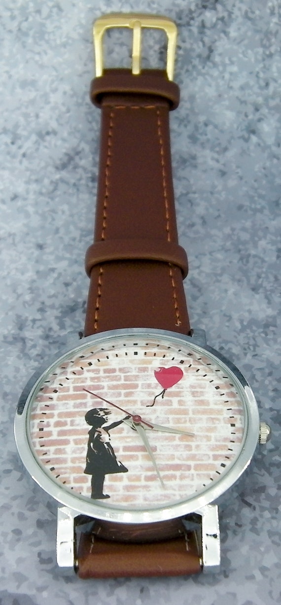 Banksy Girl With Balloon Watch: Minimalist Leather Strap