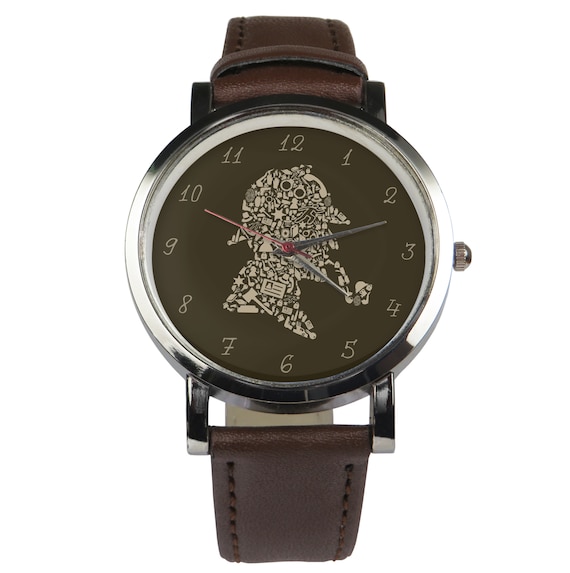 Sherlock Holmes Silhouette Design Wristwatch. Black or Brown Strap