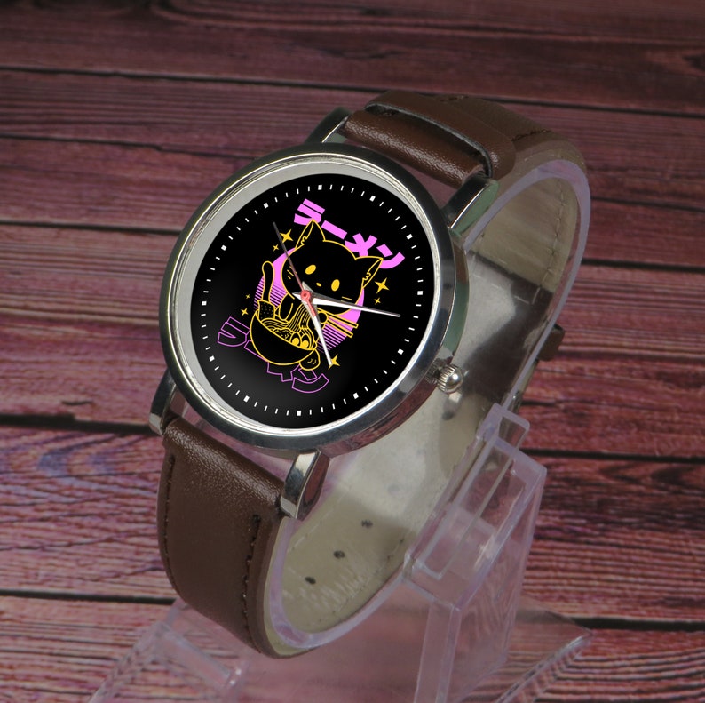 Ramen Cat Watch: Japanese Leather Strap, Quartz Movement bild 6