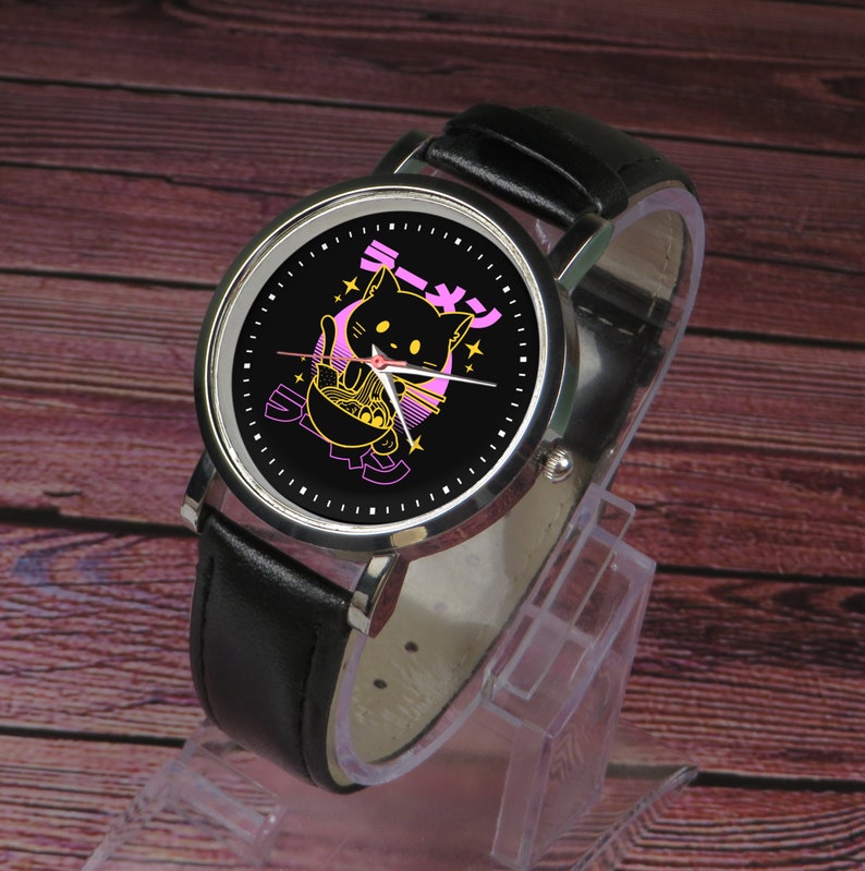 Ramen Cat Watch: Japanese Leather Strap, Quartz Movement bild 5