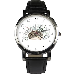 Hedgehog design wristwatch. Black or brown strap