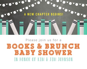 Boeken & Brunch babydouche verzoekt, aangepaste, downloadbare, gepersonaliseerde, uitnodigingen