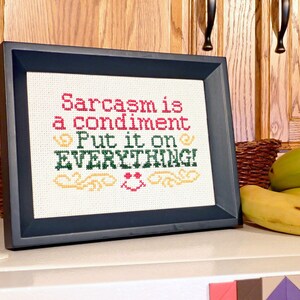 Sarcasm is a Condiment. Put it on Everything. Beginner Cross-Stitch Pattern PDF image 2