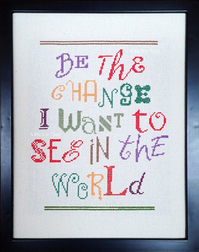 Be the Change I Want to See in the World Beginner Cross-Stitch Pattern PDF inspired by Mahatma Gandhi image 1