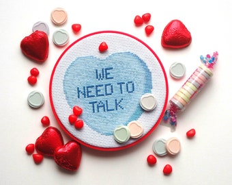 We Need to Talk - My Crummy Valentines - Rejected Candy Conversation Hearts Cross Stitch PDF