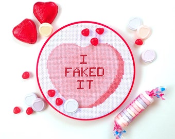 I Faked It - My Crummy Valentines - Rejected Candy Conversation Hearts Advanced Cross Stitch Pattern PDF