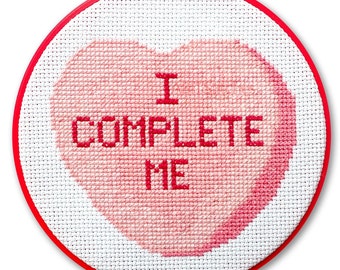 I Complete Me - My Crummy Valentine - rejected candy conversation Heart inspired by Jerry Maguire Cross Stitch PDF
