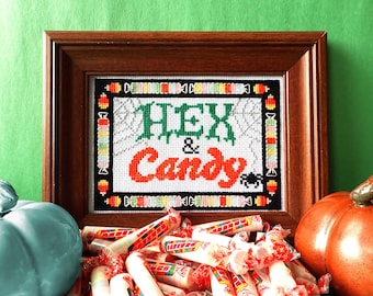 Hex and Candy - Advanced Halloween Parody Cross-Stitch Pattern for Spooky Season Instant Download PDF