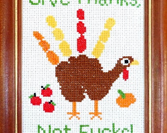 Give Thanks, Not Fucks! Thanksgiving Arts and Crafts Hand Turkey Beginner Cross-stitch PDF