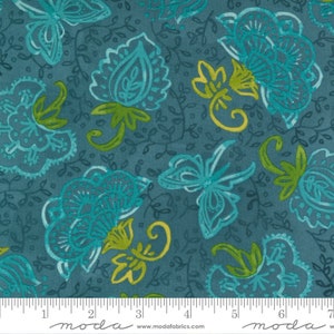 Moda "Carolina Lilies" Boho Blooms Abstract Floral Teal (48701-21) by Robin Pickens