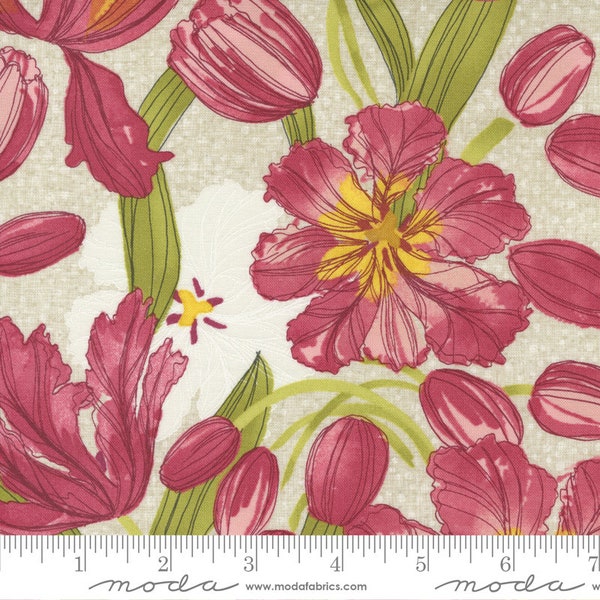 Moda "Tulip Tango" Tulips Floral Spring Watercolor Cream (48710-11) by Robin Pickens