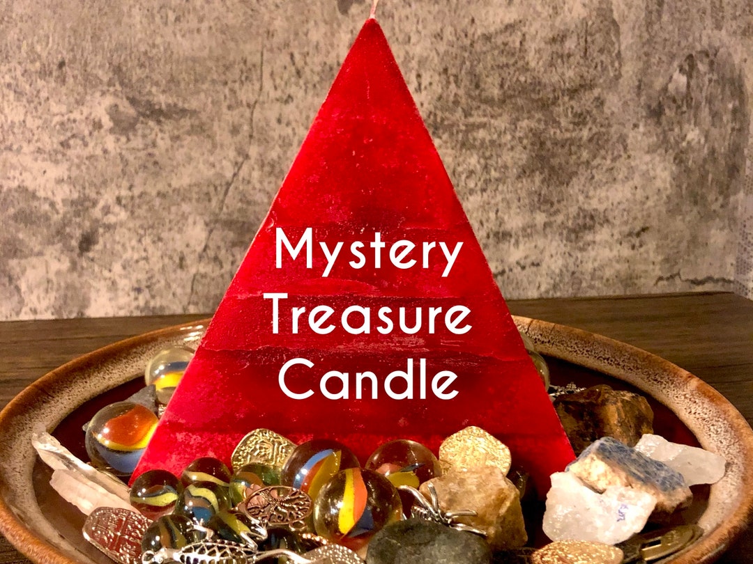 Large Prize Pyramid Pillar Candle, Candle With Surprises, Candle With Crystals, Hidden Treasure