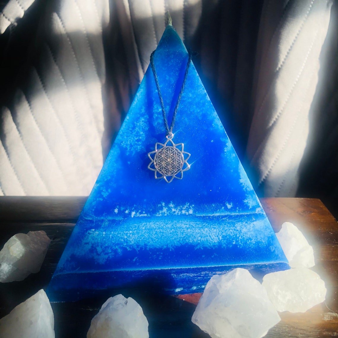 Large Pyramid Candle with Crystal inside Crystal infused Etsy