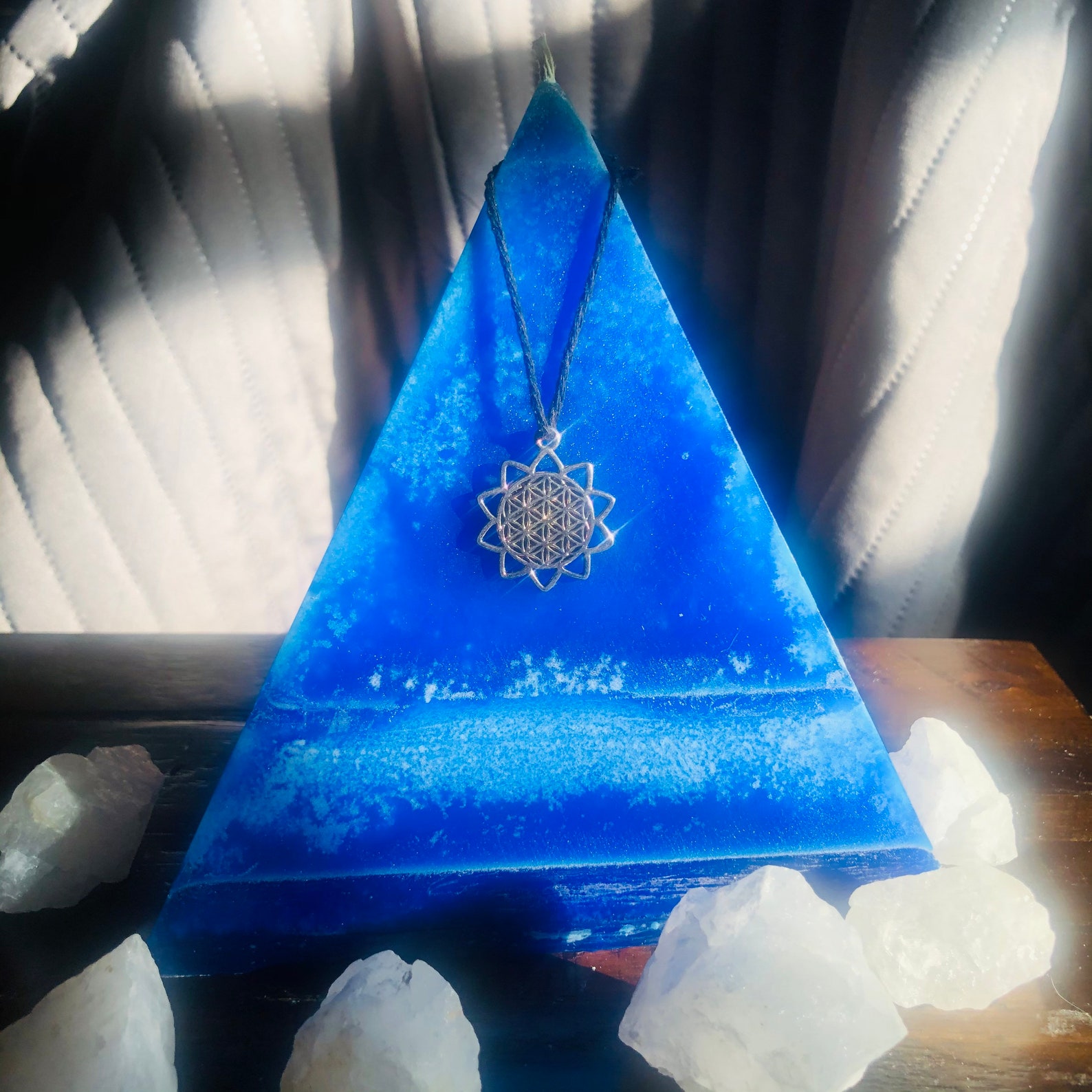 Large Pyramid Candle with Crystal inside Crystal infused Etsy
