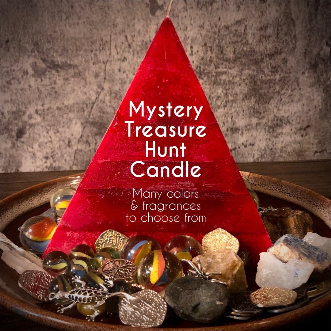 Large Prize Pyramid Pillar Candle, Candle With Surprises, Candle With Crystals, Hidden Treasure