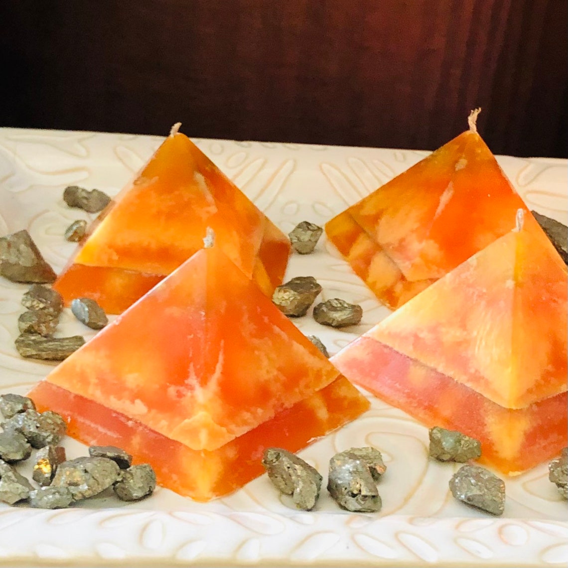 Mini Pyramid Crystal Candle Hidden Crystal Candle Pyramid Etsy