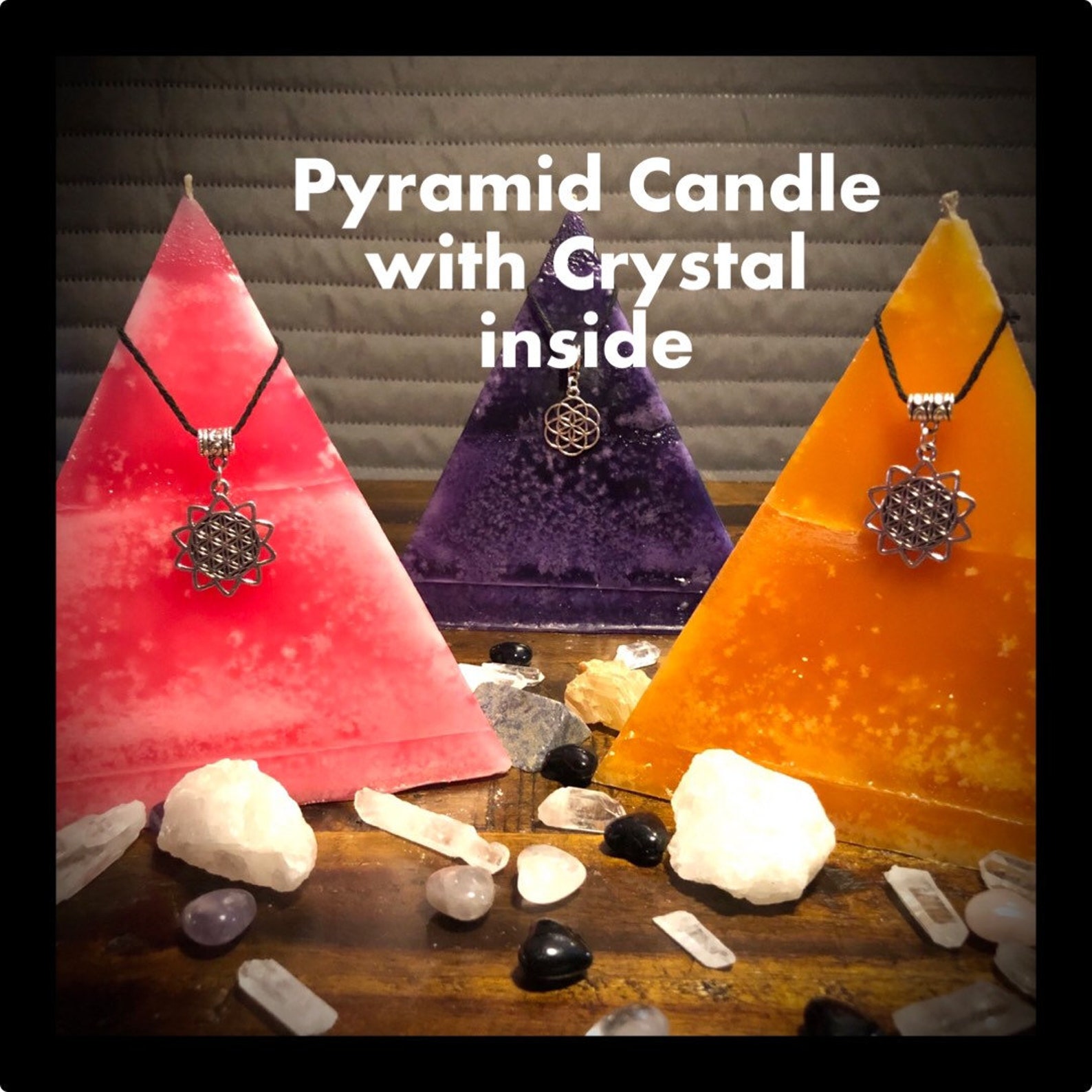 Large Pyramid Candle with Crystal inside Crystal infused Etsy