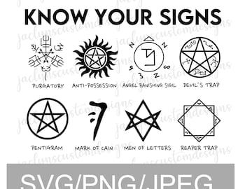 Digital Download- Supernatural- Know Your Signs SVG PNG Design For Tshirt, Mug DIY for Cricut/Silhouette Makers- Supernatural Fans