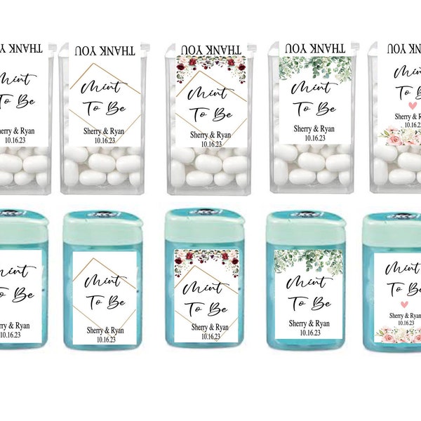 Étiquettes personnalisées de contenants de menthe To Be Tic Tac et Excel Mint pour les cadeaux de fête, eucalyptus, fleur rose, carré d'or de fleur de Bourgogne