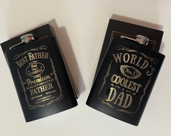 Custom Made To Order Black Metal Flasks with Easy Pour Funnel, Dad Gifts, Fathers Day Best Dad Gifts