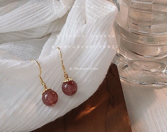 natural strawberry quartz earrings with 14k gold plated S925