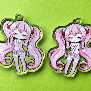 Sakura Hatsune Miku Vocaloid Double Sided 2&quot; Acrylic Keychain Charm